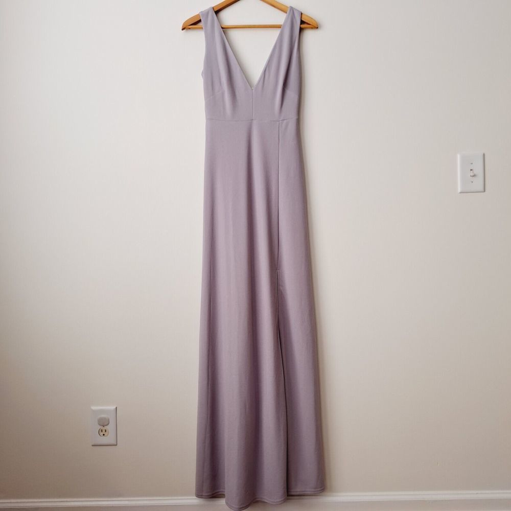 NWT Birdy Grey Shamin Dress XS Crepe Lilac New Lined Deep Slit Bridesmaid Prom